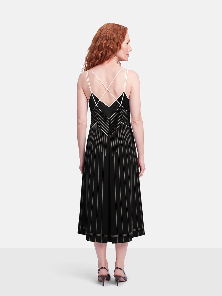 Valentino Garavani Black Sleeveless Striped Midi Dress