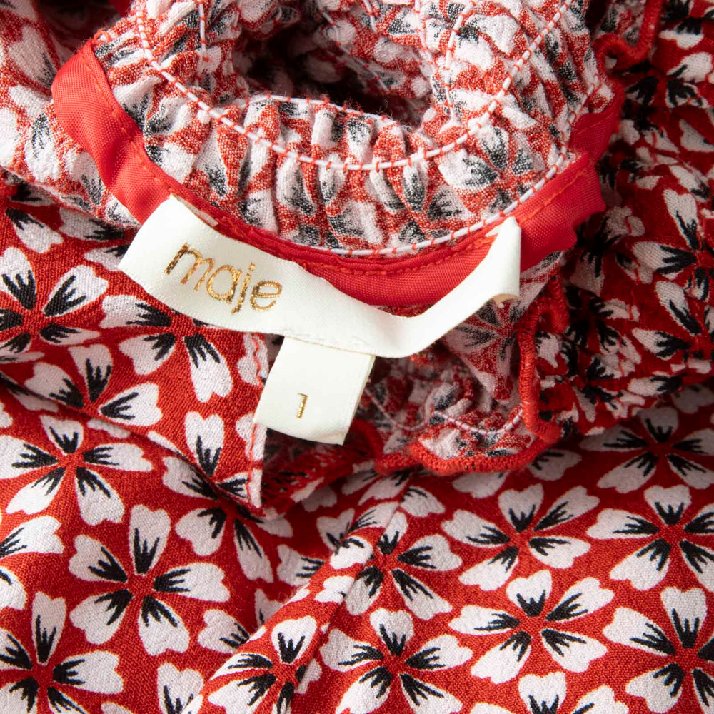 Maje Red Floral Midi Skirt