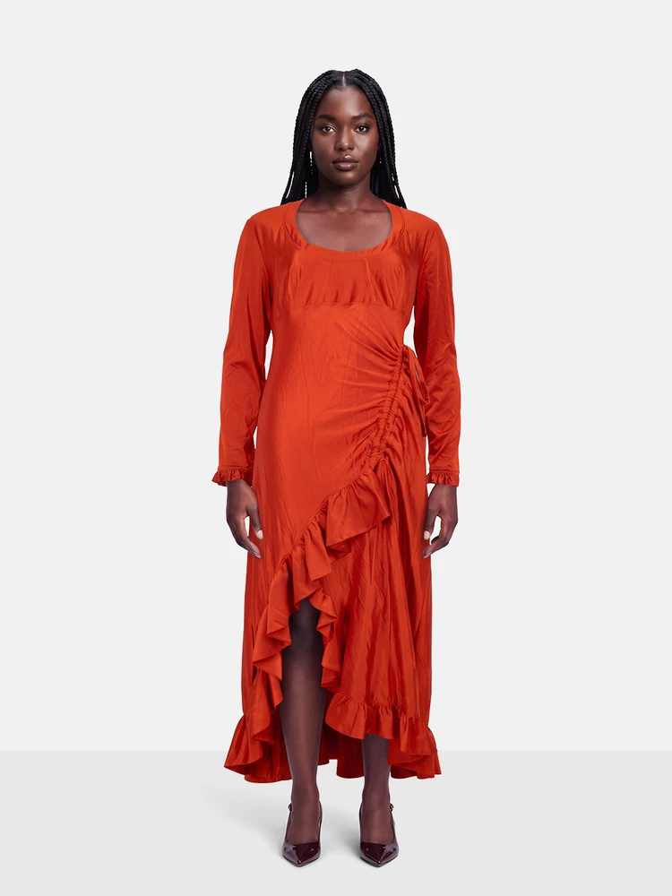 Paco Rabanne Red Ruffled Trim Maxi Dress