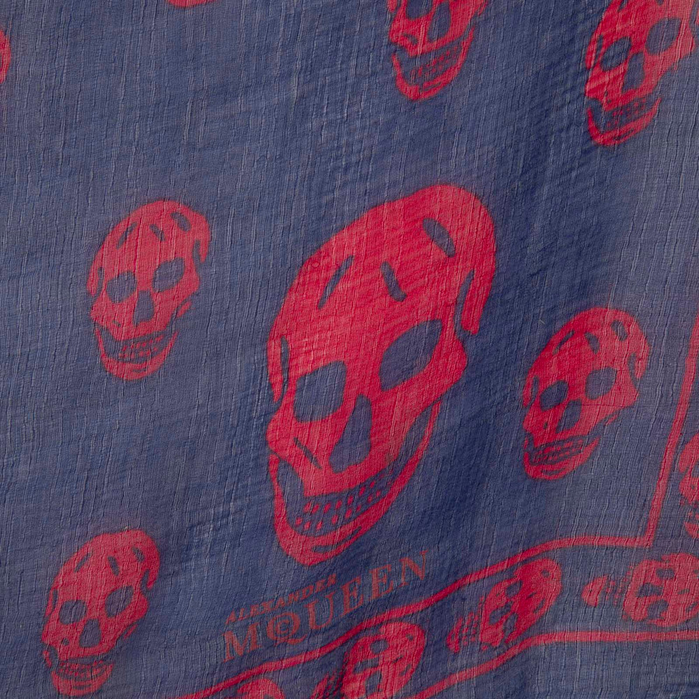 Alexander McQueen Blue & Pink Silk Skull Pattern Scarf