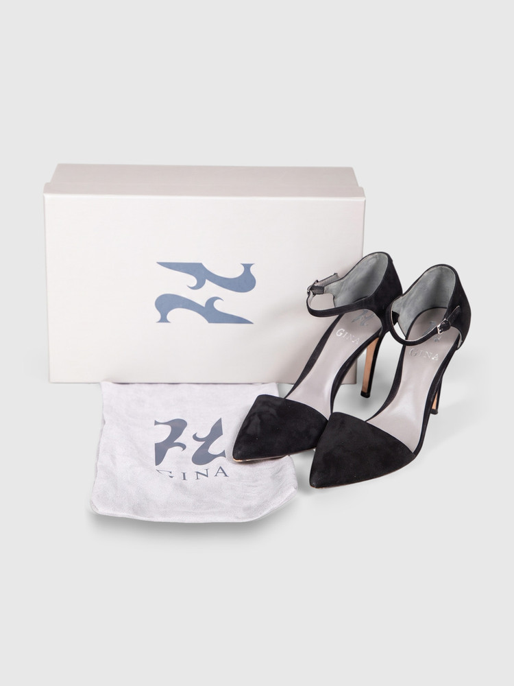 Gina Black Suede Point Toe Heels