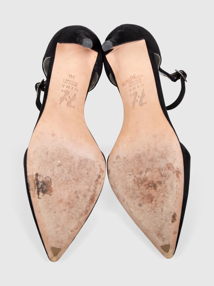 Gina Black Suede Point Toe Heels