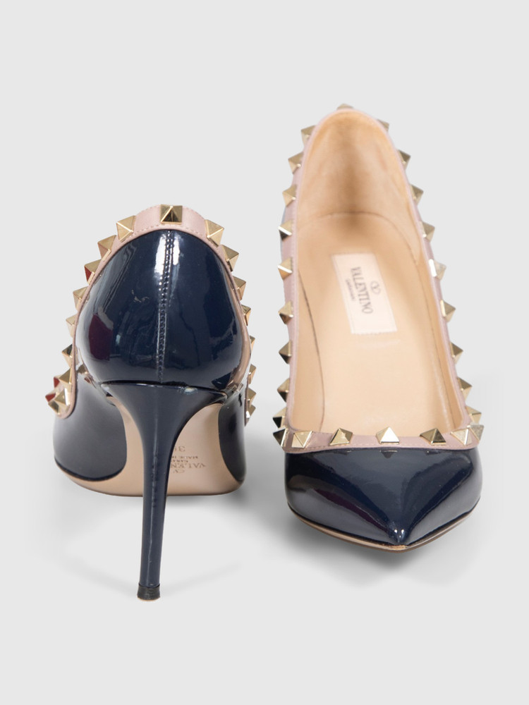 Valentino Garavani Navy Patent Leather Rockstud Pumps
