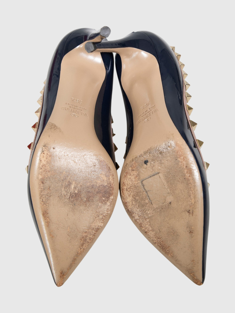 Valentino Garavani Navy Patent Leather Rockstud Pumps