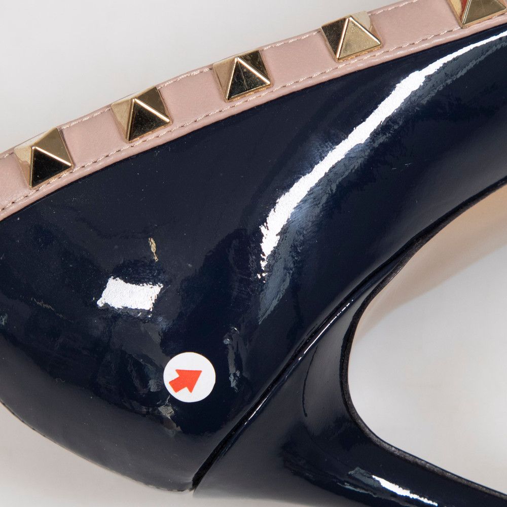 Valentino Garavani Navy Patent Leather Rockstud Pumps