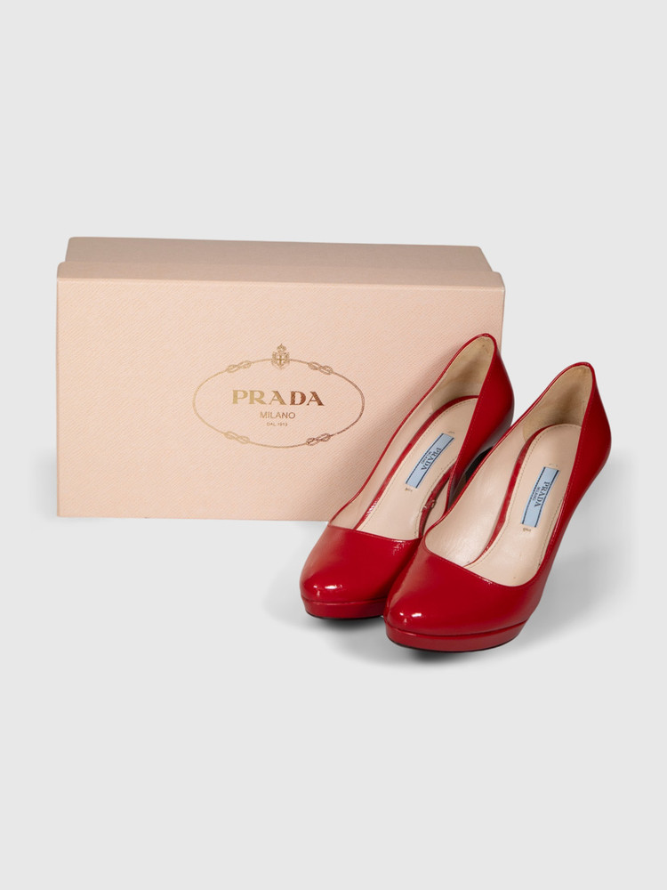 Prada Red Patent Saffiano Leather Pumps