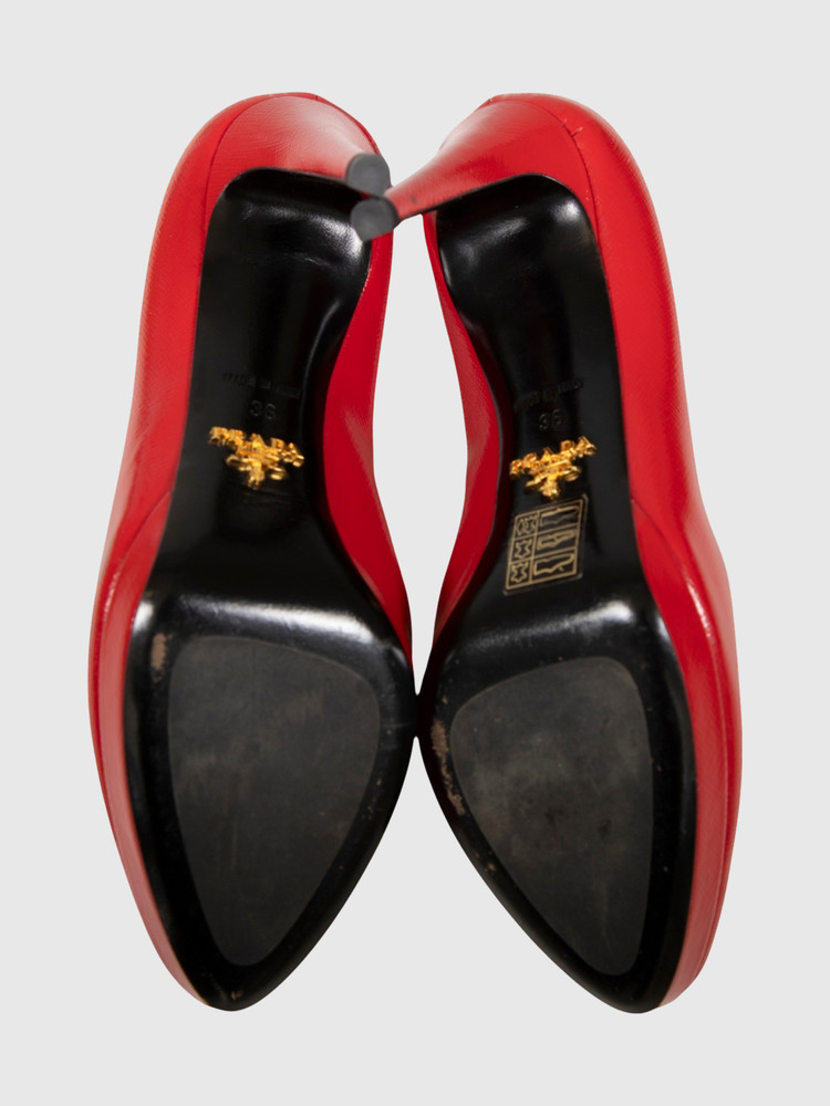 Prada Red Patent Saffiano Leather Pumps