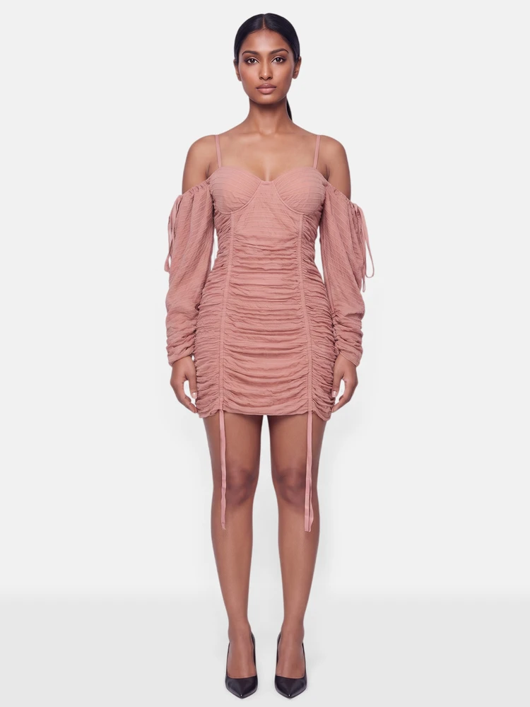 Ronny Kobo Pink Ruched Sweetheart Batya Dress