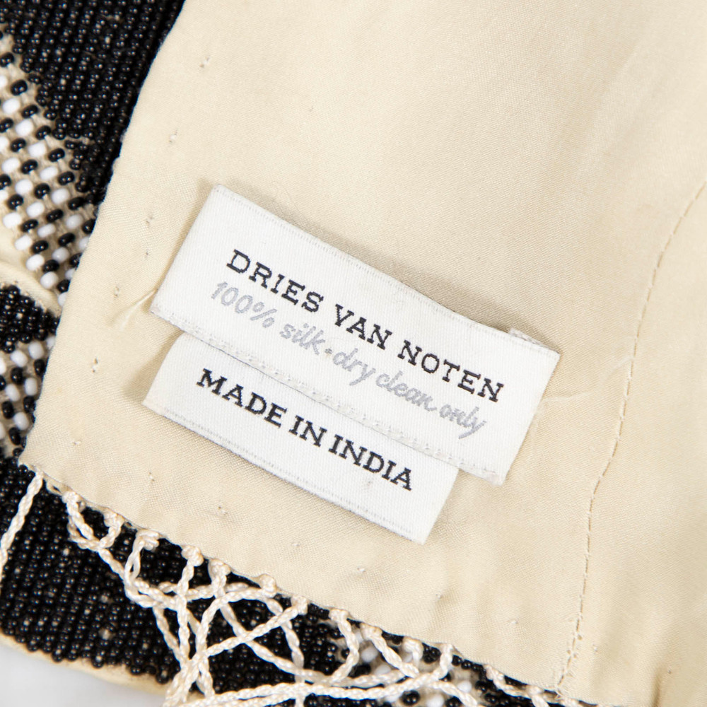 Dries Van Noten Black & Beige Beaded Silk scarf