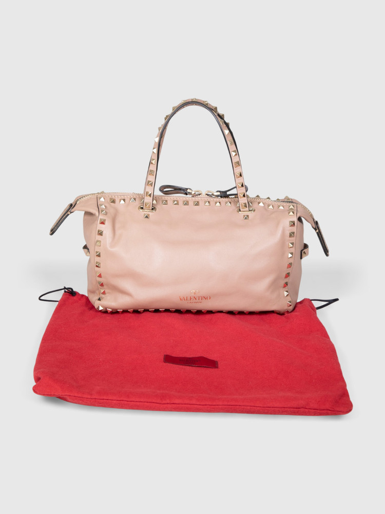 Valentino Garavani Beige Leather Rockstud Tote Bag