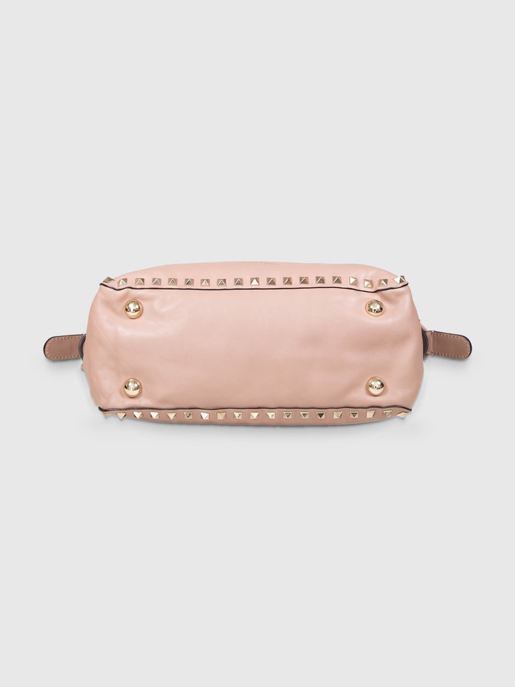 Valentino Garavani Beige Leather Rockstud Tote Bag