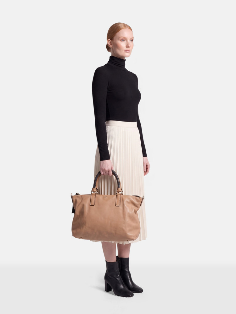 Anya Hindmarch Beige Leather Stingray Trim Huxley Tote