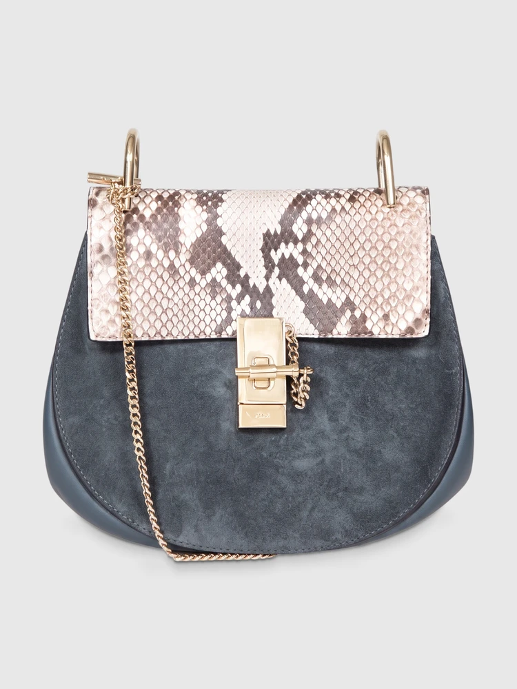 Chloé Silver Blue Suede & Snakeskin Drew Shoulder Bag