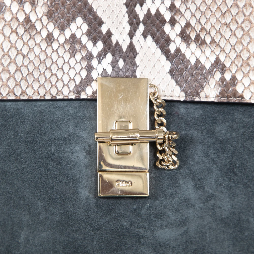 Chloé Silver Blue Suede & Snakeskin Drew Shoulder Bag