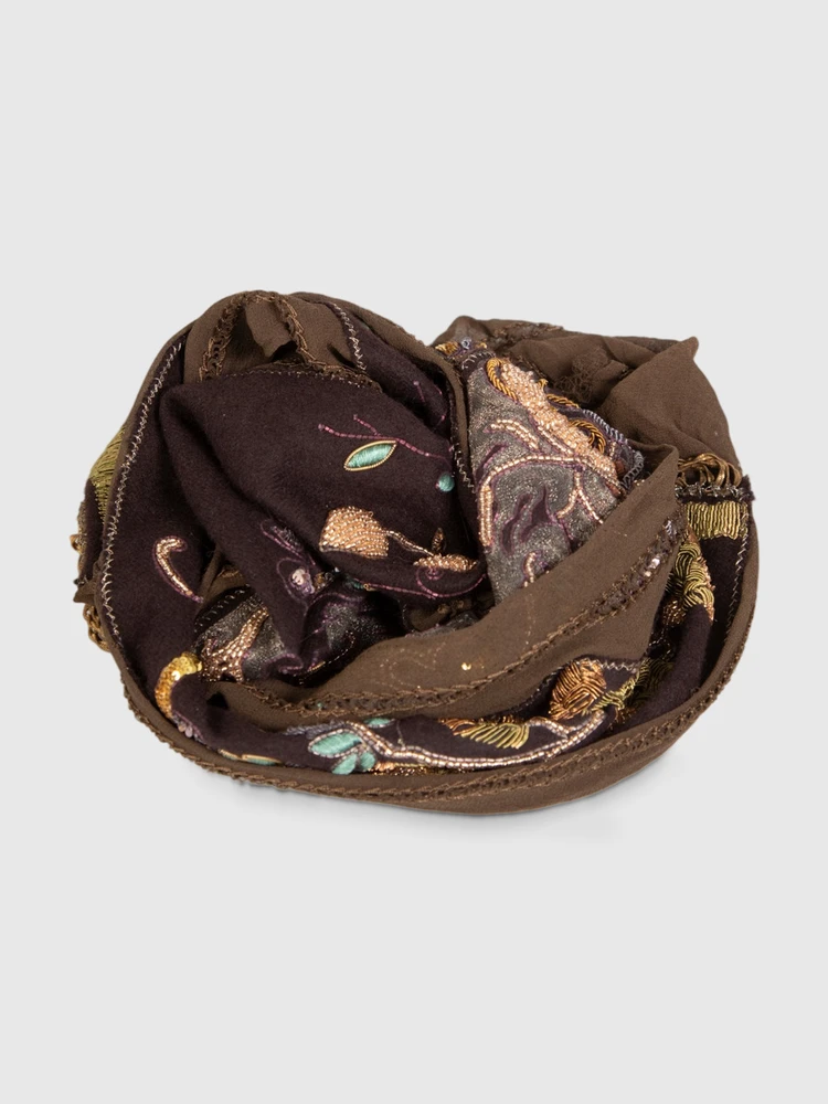 Dries Van Noten Brown Floral Beaded Scarf