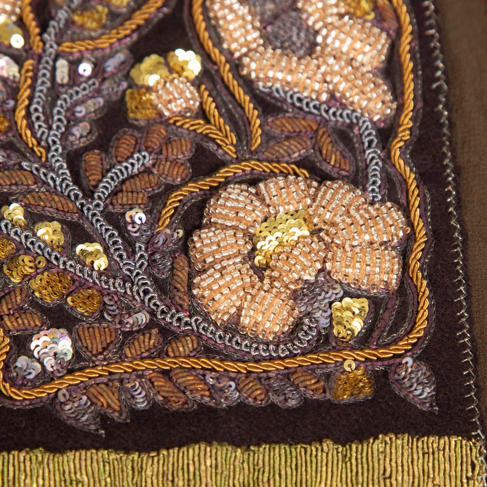 Dries Van Noten Brown Floral Beaded Scarf