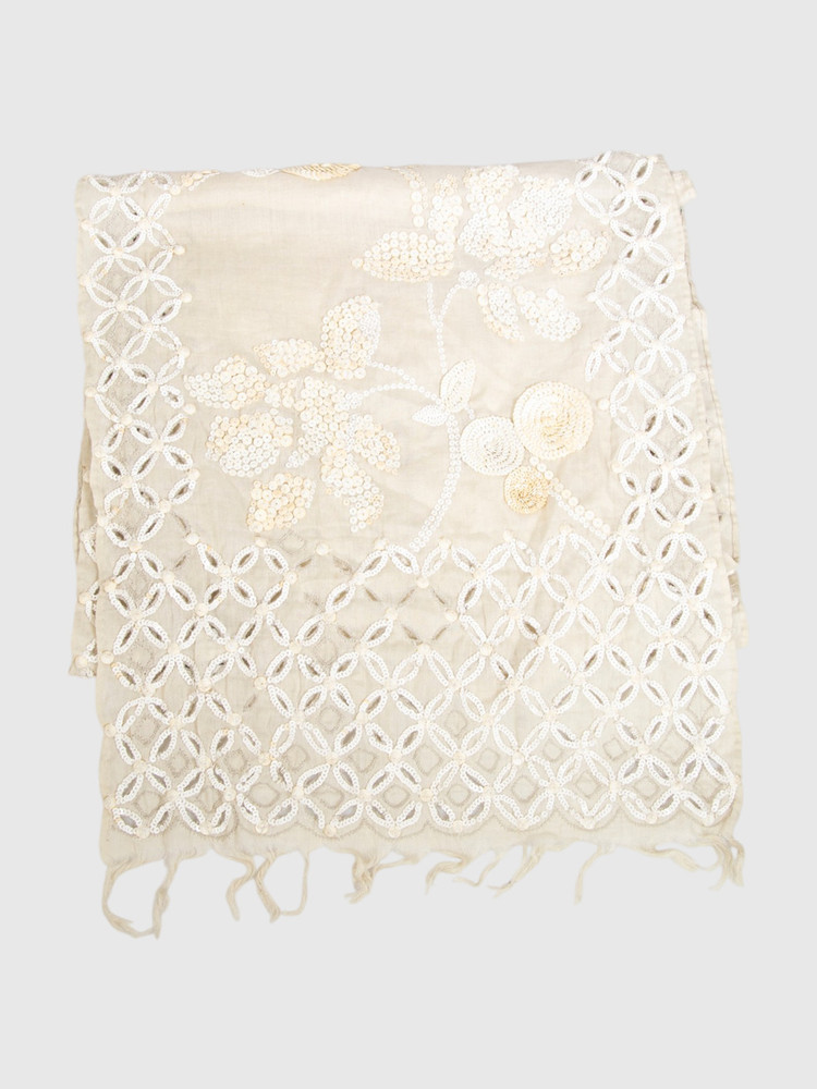 Dries Van Noten Beige Floral Sequinned Scarf