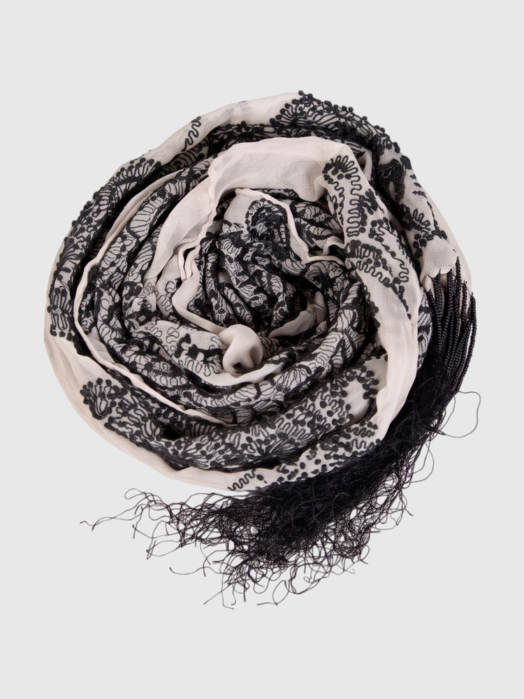 Dries Van Noten Black & Grey Silk Abstract Embroidered Scarf