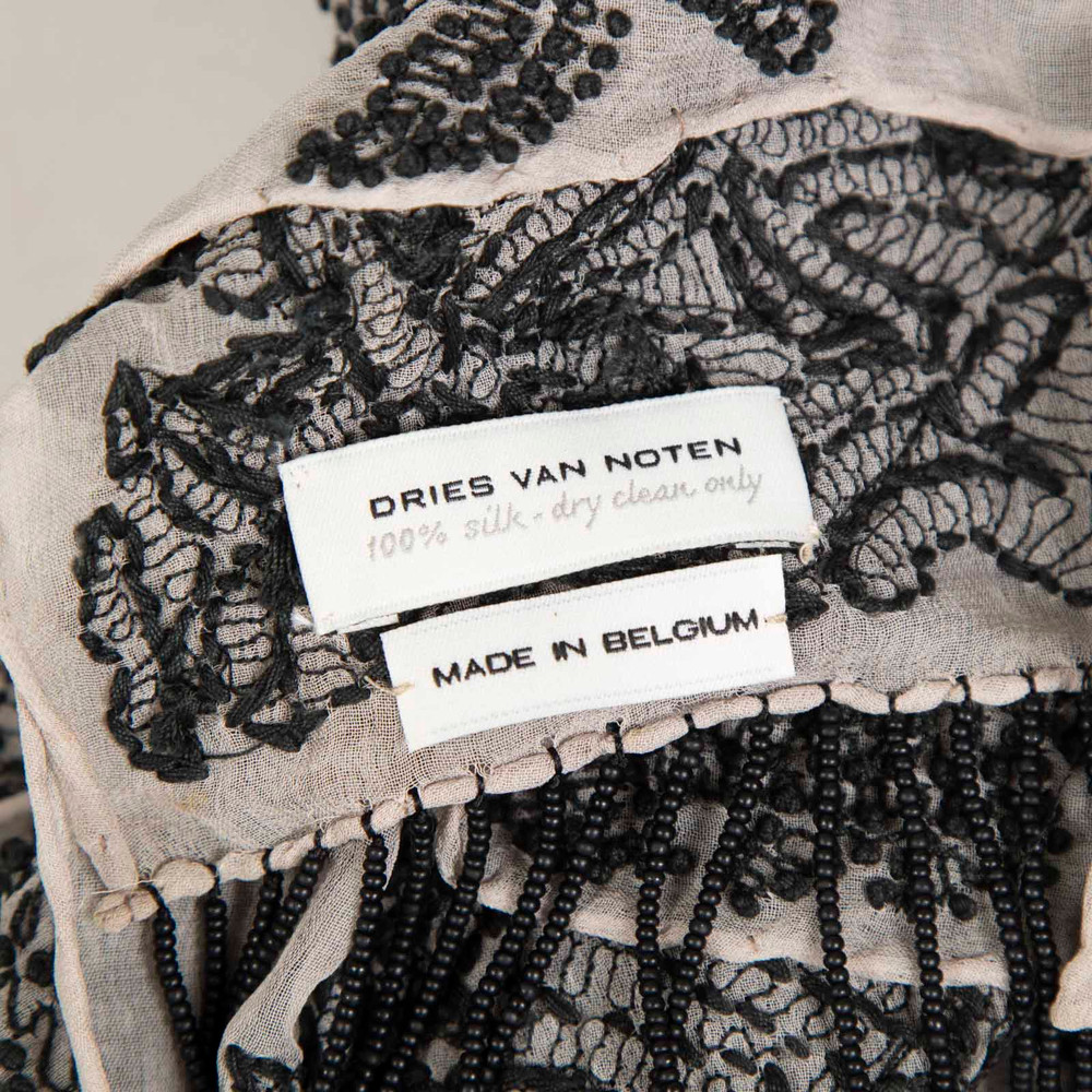 Dries Van Noten Black & Grey Silk Abstract Embroidered Scarf
