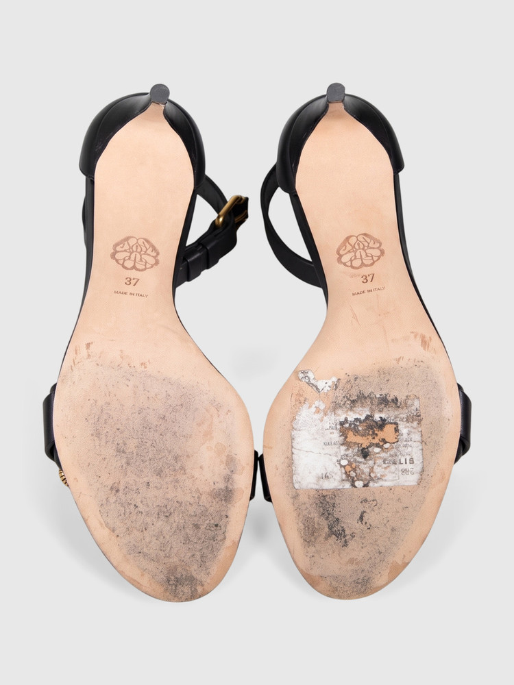 Alexander McQueen Black Leather Crystal Heeled Sandals