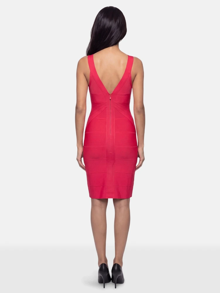 Herve Leger Pink Bandage Knee Length Dress