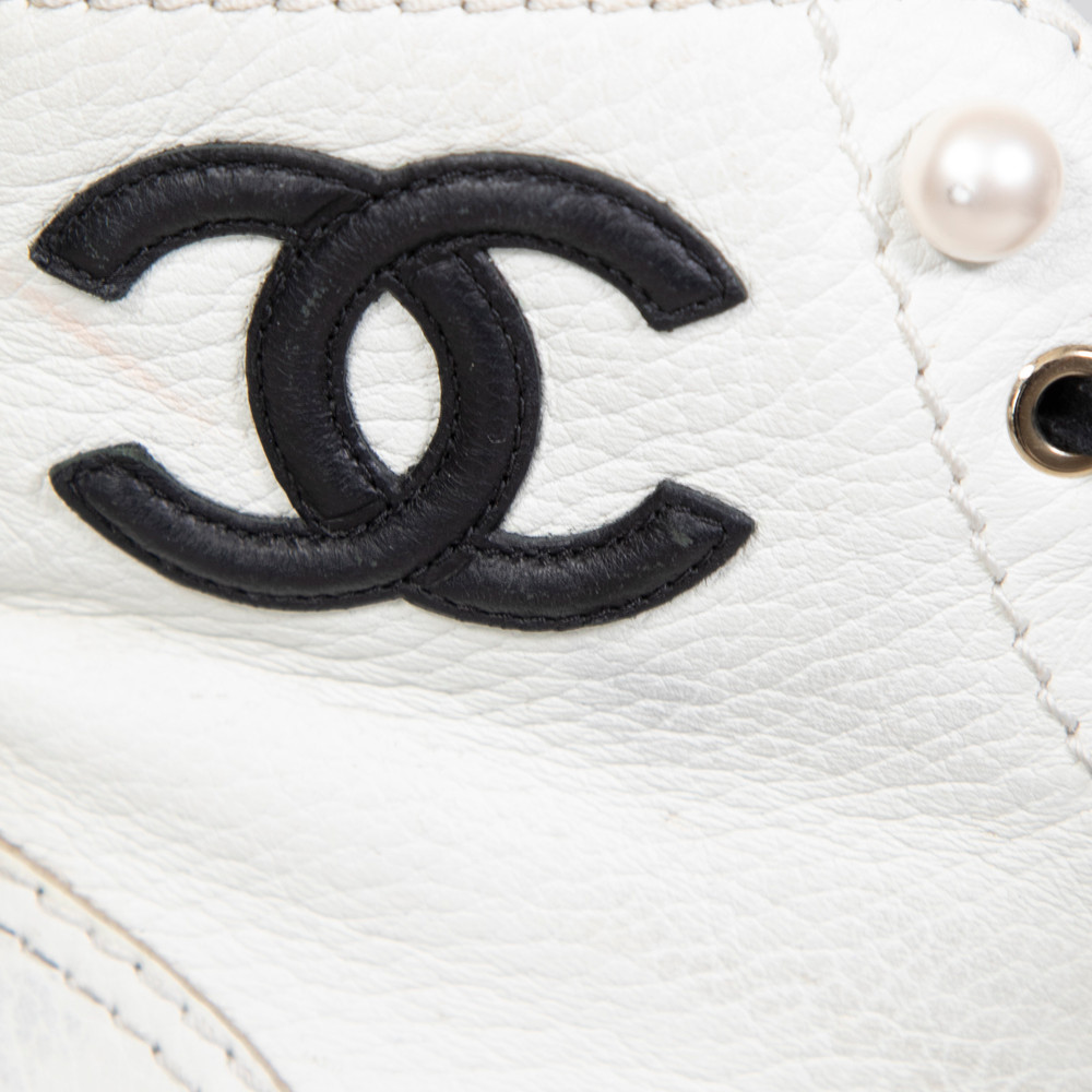 Chanel White Leather CC Combat Boots