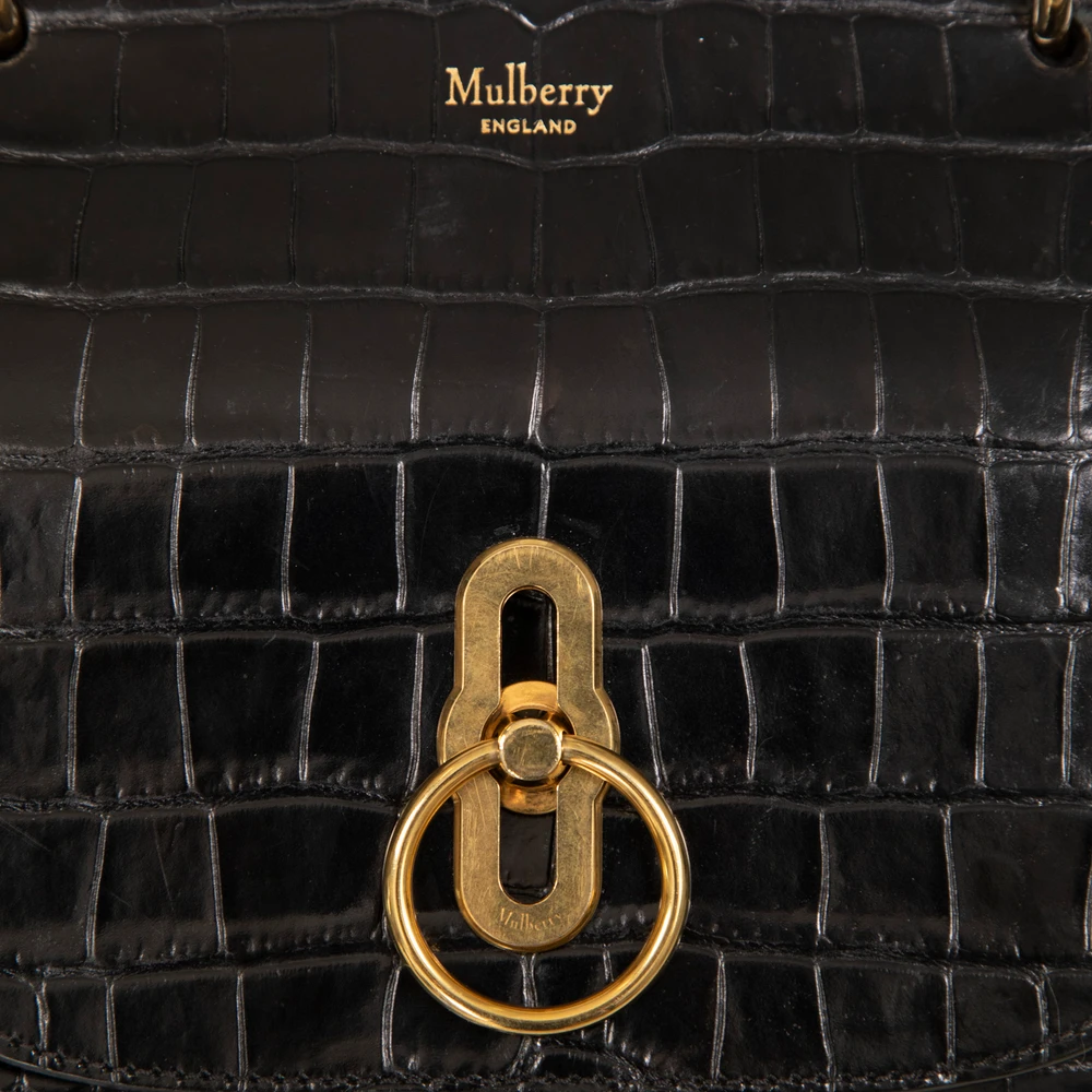 Mulberry Black Croc Embossed Small Amberley Satchel