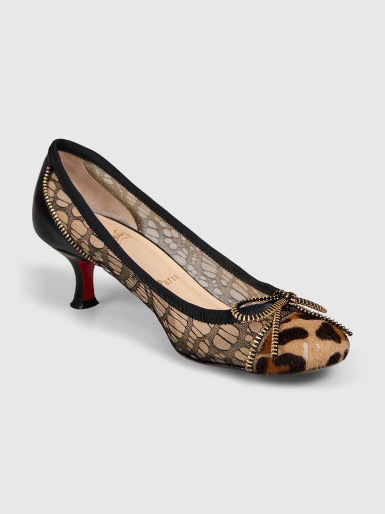 Christian Louboutin Black Lace Leopard Cap Toe Pumps