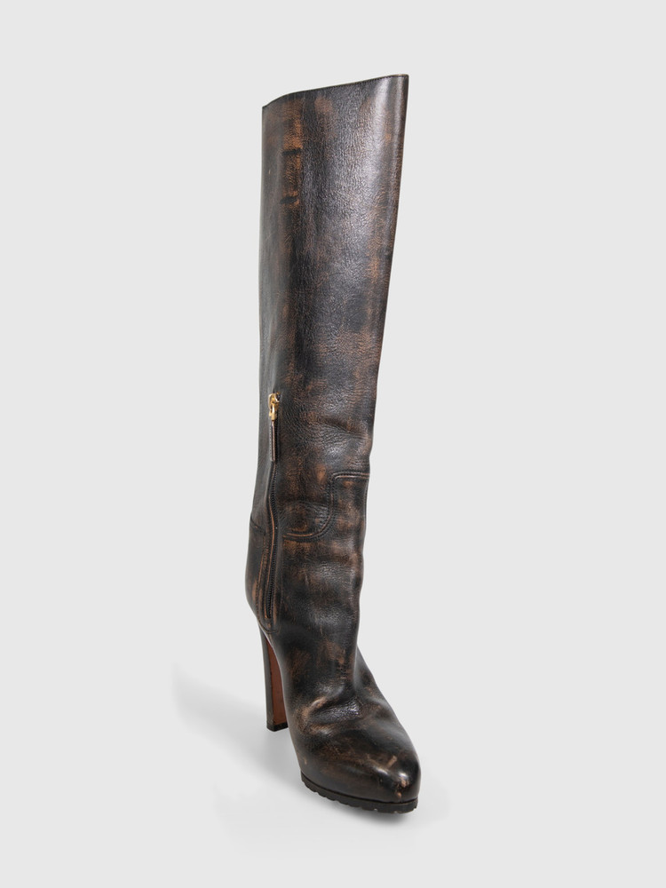 Ralph Lauren Brown Aged Leather Knee High Remmy Boots