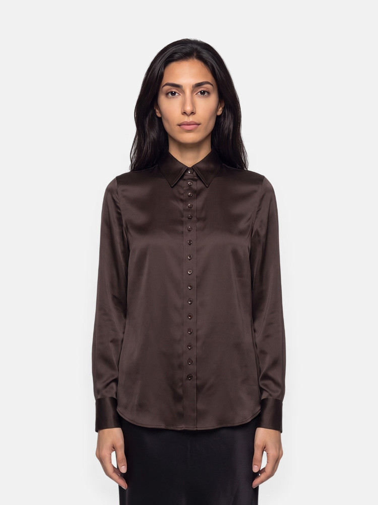 Saint Laurent Brown Silk Button Up Blouse