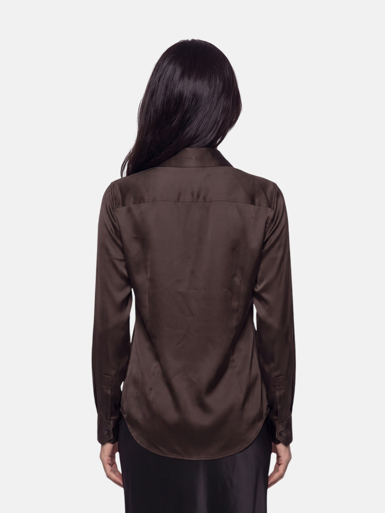 Saint Laurent Brown Silk Button Up Blouse