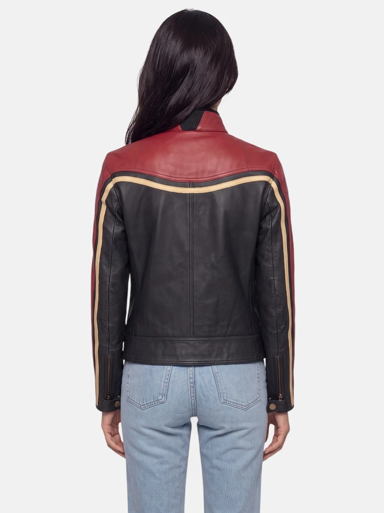 Chloé Black & Red Panelled Leather Biker Jacket