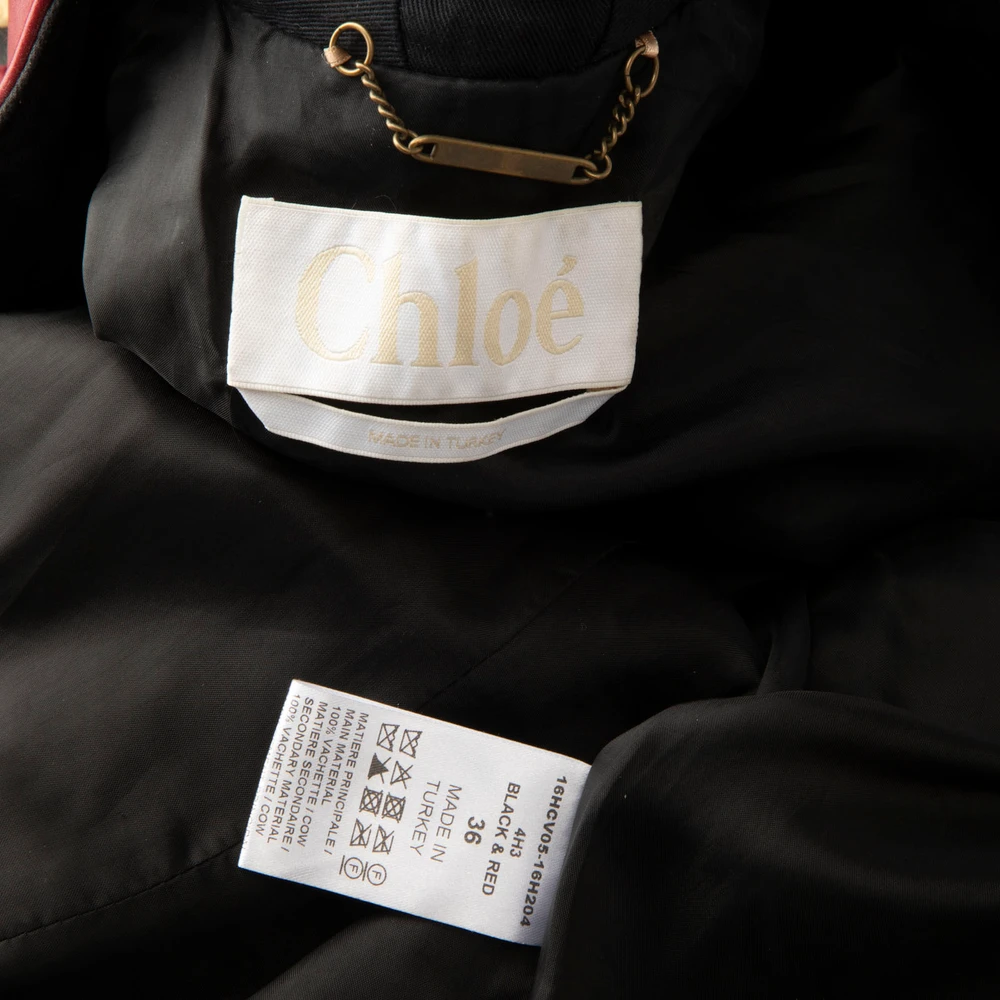 Chloé Black & Red Panelled Leather Biker Jacket