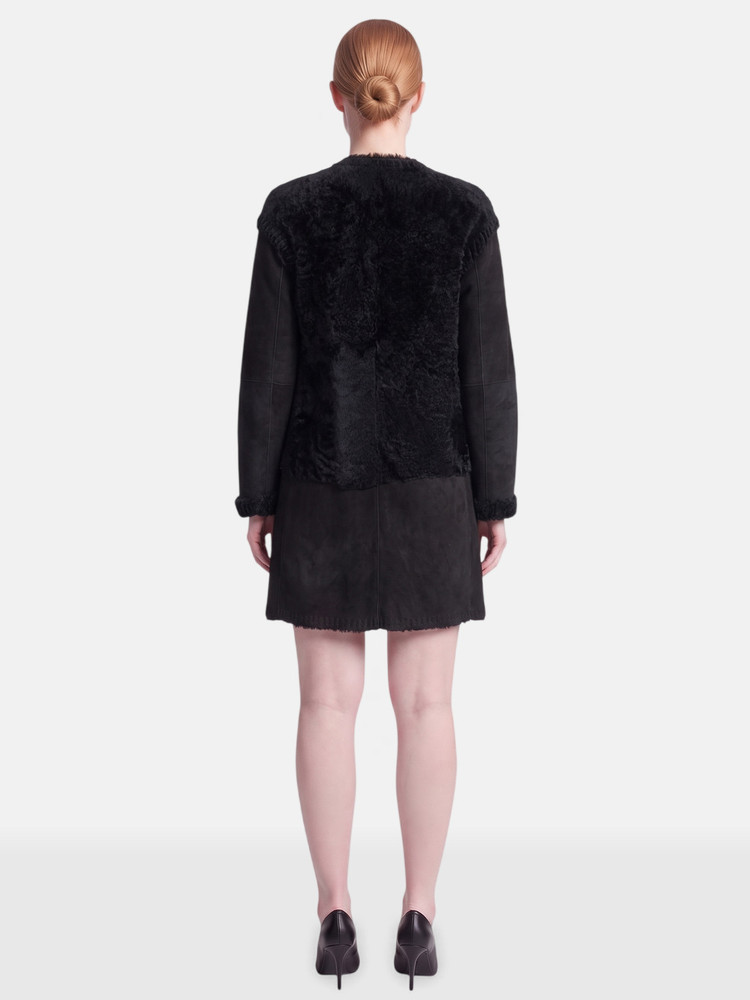Lanvin Black Lamb Shearling Mid Length Coat