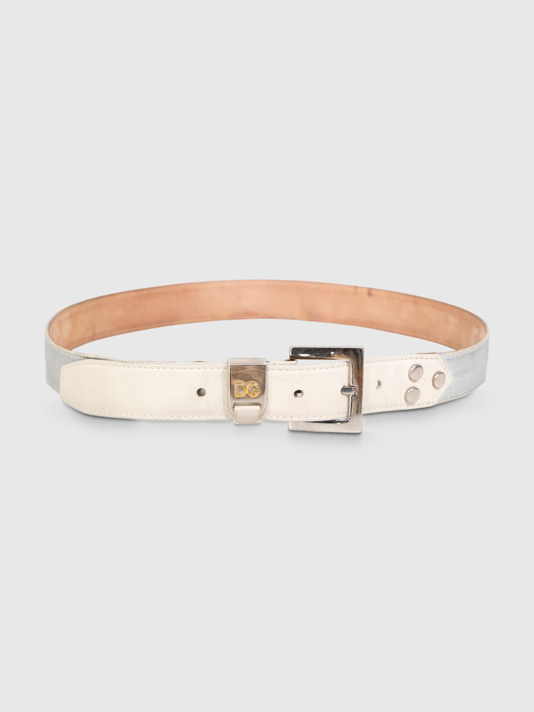 Dolce & Gabbana Silver & Ecru Leather Belt