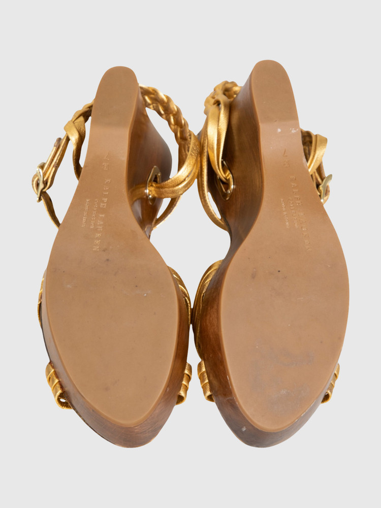 Ralph Lauren Gold Leather Wedge Sandals