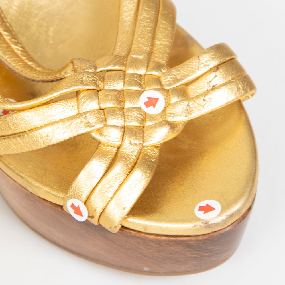 Ralph Lauren Gold Leather Wedge Sandals