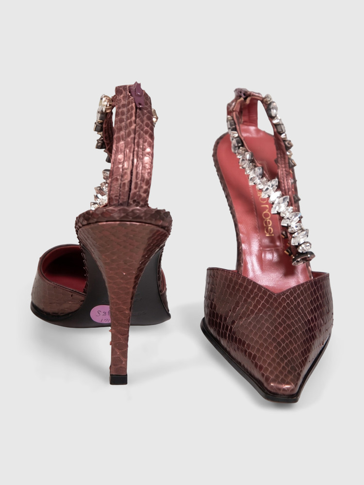 Sergio Rossi Purple Metallic Snakeskin Heels