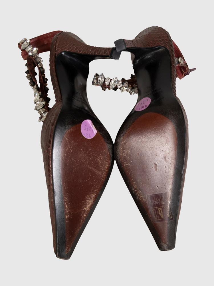 Sergio Rossi Purple Metallic Snakeskin Heels