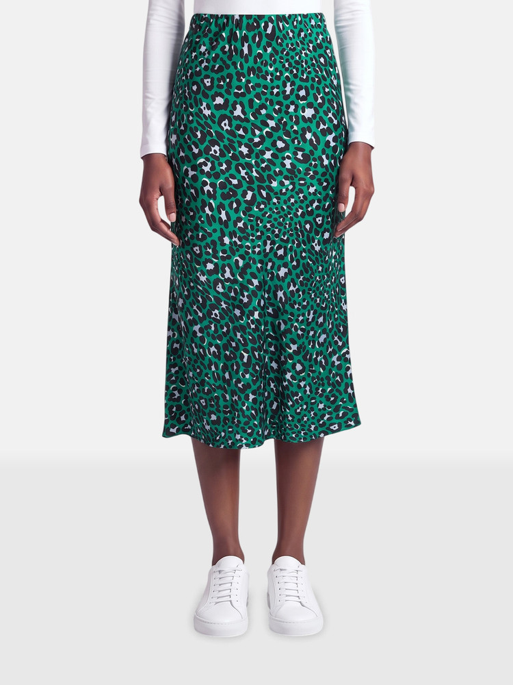 Olivia Von Halle Green Silk Leopard Print Skirt