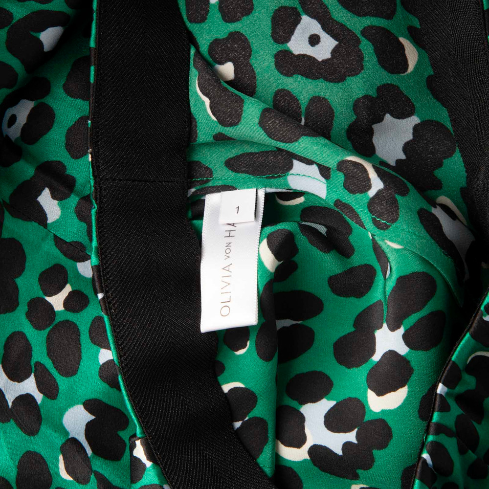 Olivia Von Halle Green Silk Leopard Print Skirt