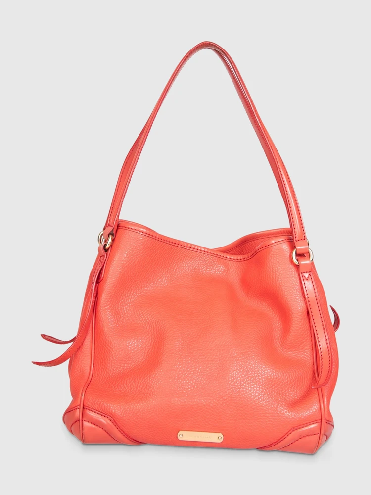 Burberry Red Grainy Calfskin Small Canterbury Tote Bag