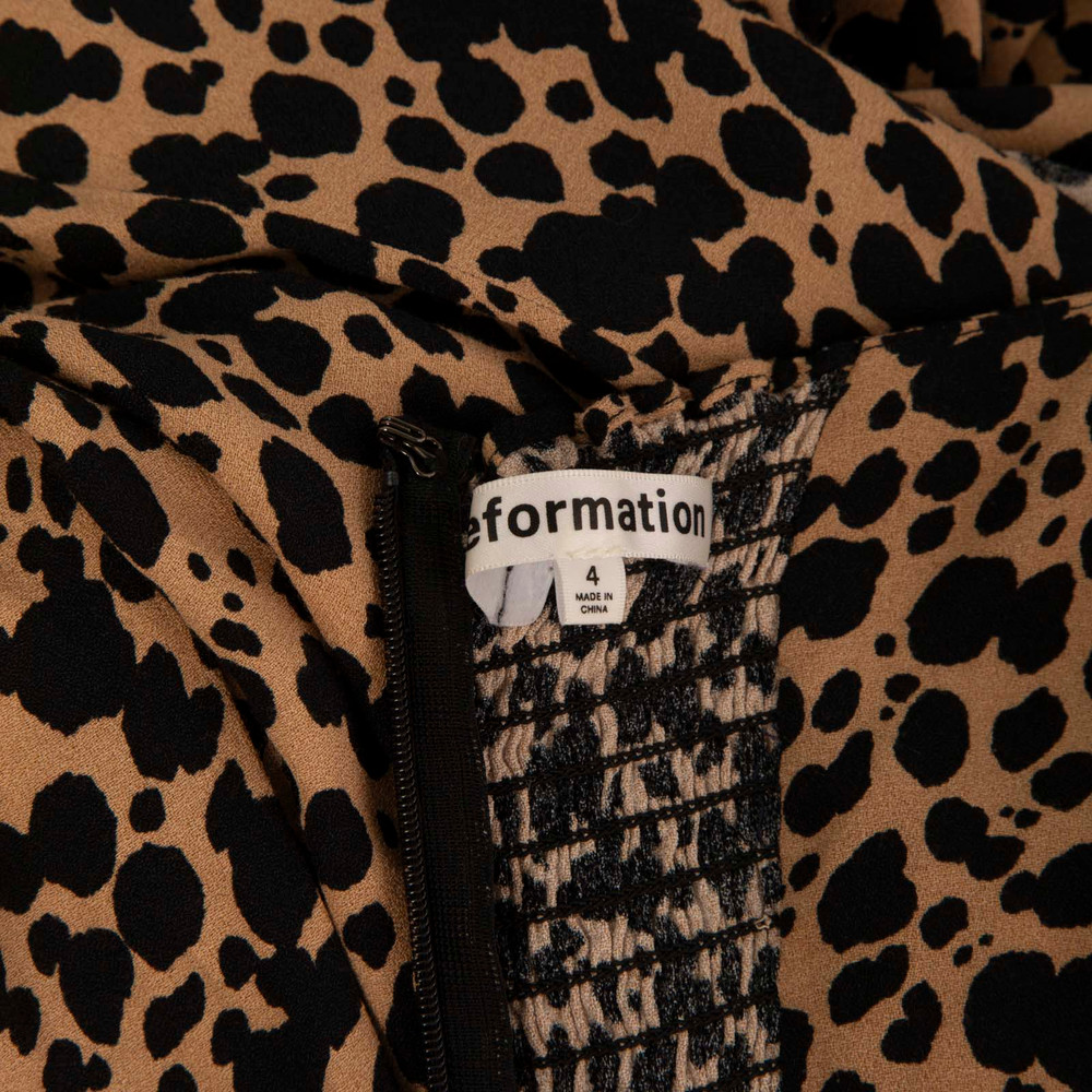 Reformation Brown Leopard Print Long Sleeve Dress