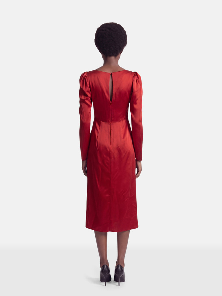 Reformation Red Silk Long Sleeve Dress