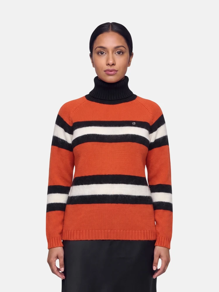 Gucci Orange Wool Striped Turtleneck Jumper