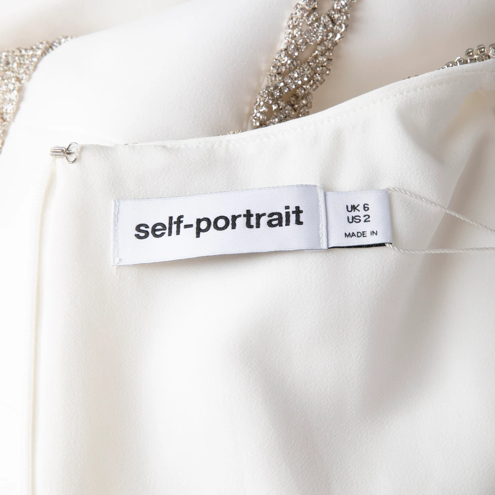 Self-Portrait White Diamanté Bow Trim Midi Dress