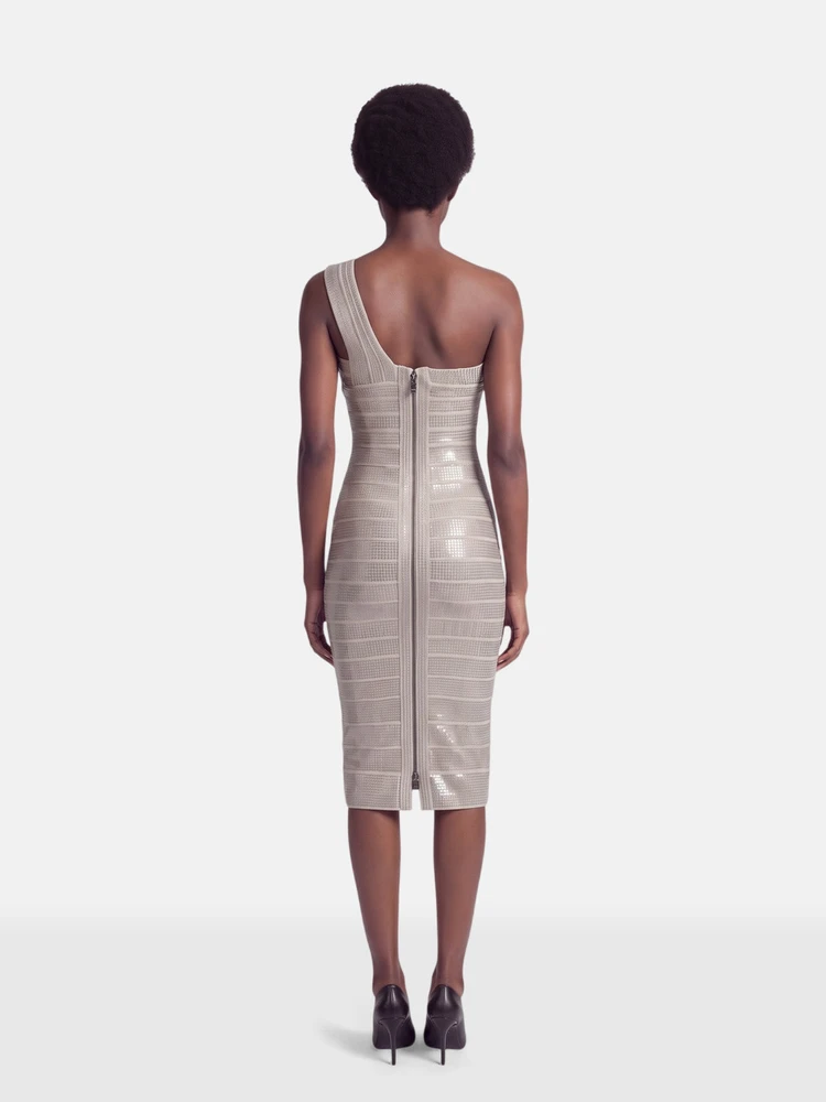 Herve Leger Silver Sequinned Fionne Bandage Dress