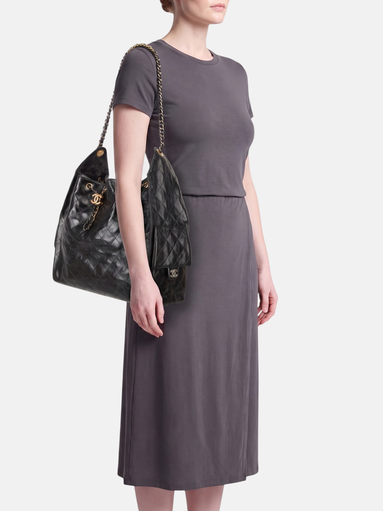 Chanel Black Calfskin Mixed Hardware Medium 25 Bag