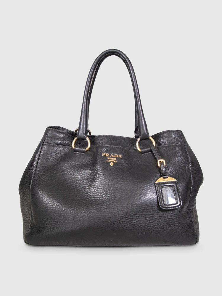Prada Black Vitello Daino Leather Tote