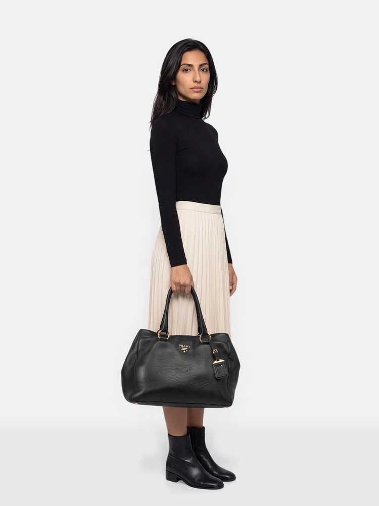 Prada Black Vitello Daino Leather Tote